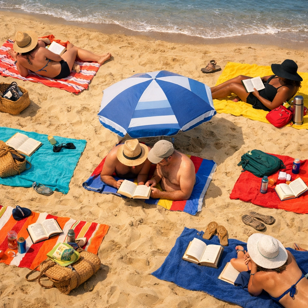 LGBTQ+ beachgoers reading at Studland naturist beach community