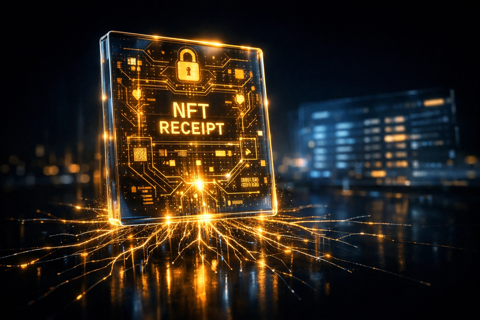 Secure NFT receipt for accounting showing a digital ledger for transparent Web3 business payments.
