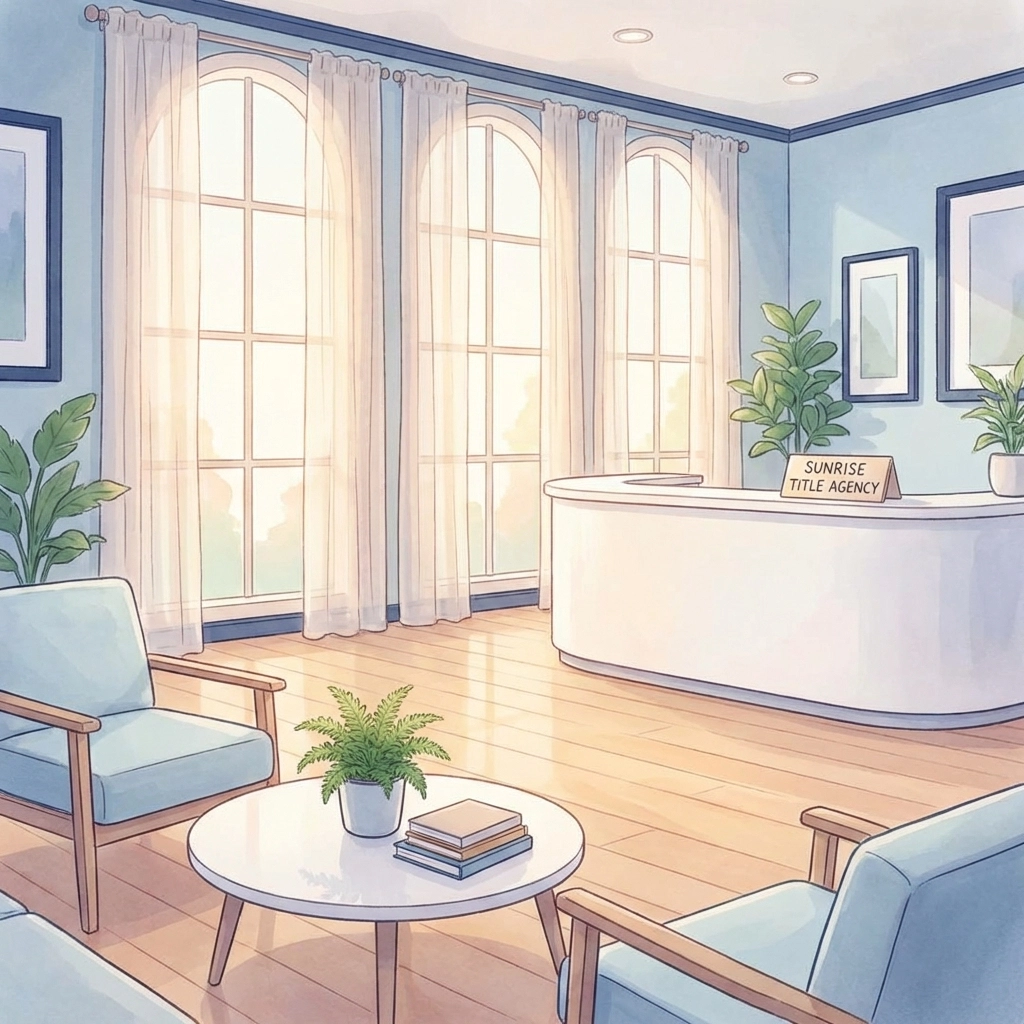 Inviting title agency office interior with soft daylight, symbolizing approachability and professionalism for Pennsylvania and New Jersey title insurance.