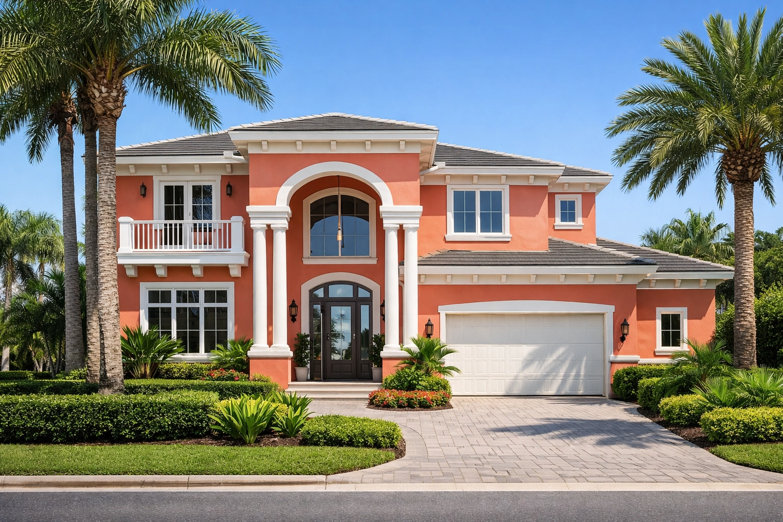 Modern Orlando home with coral exterior paint and white trim increasing property value.