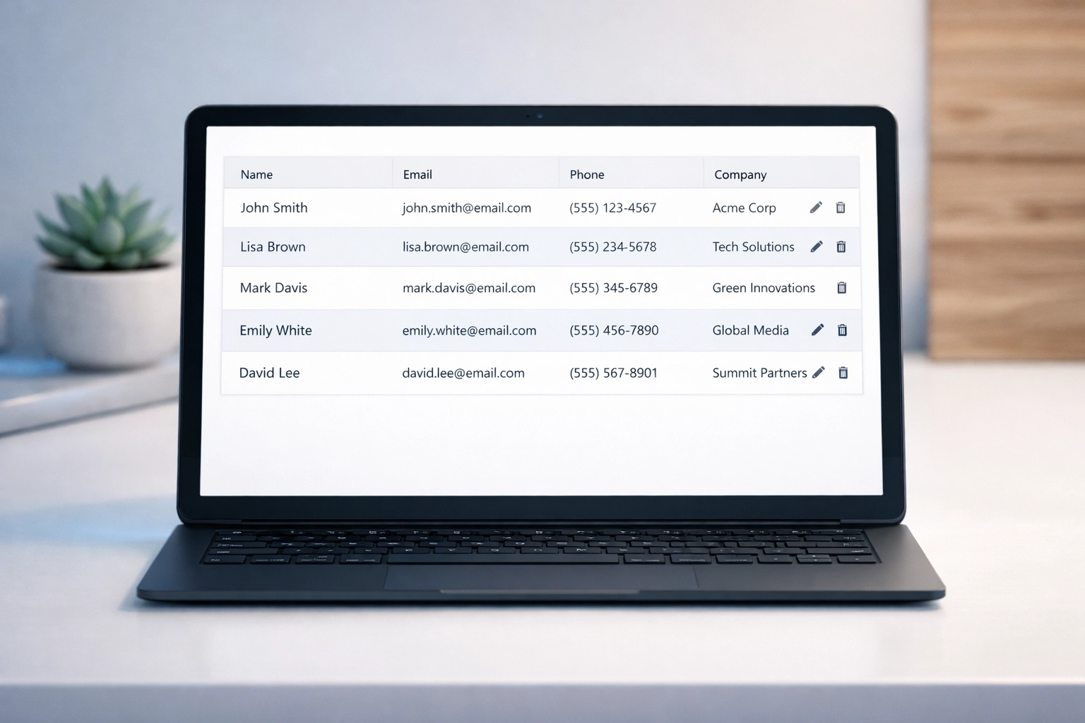 Organized contact list on laptop screen for Marblism CRM lead management and wellness business