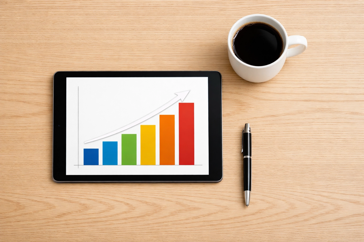 Tablet displaying a rising financial growth chart, representing successful Houston real estate investment strategy.