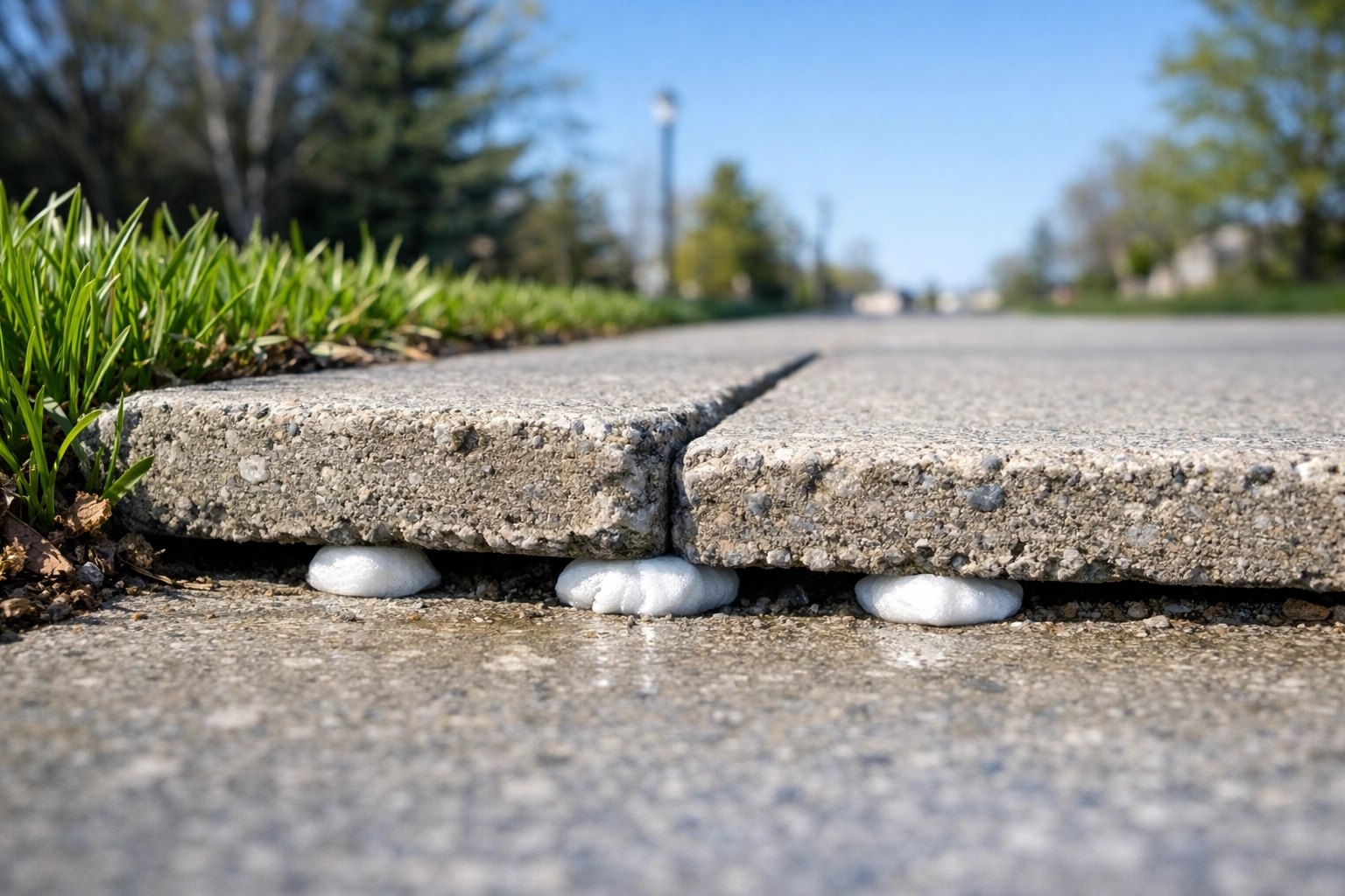 Uneven concrete slabs showing a trip hazard gap needing professional concrete lifting after winter damage.
