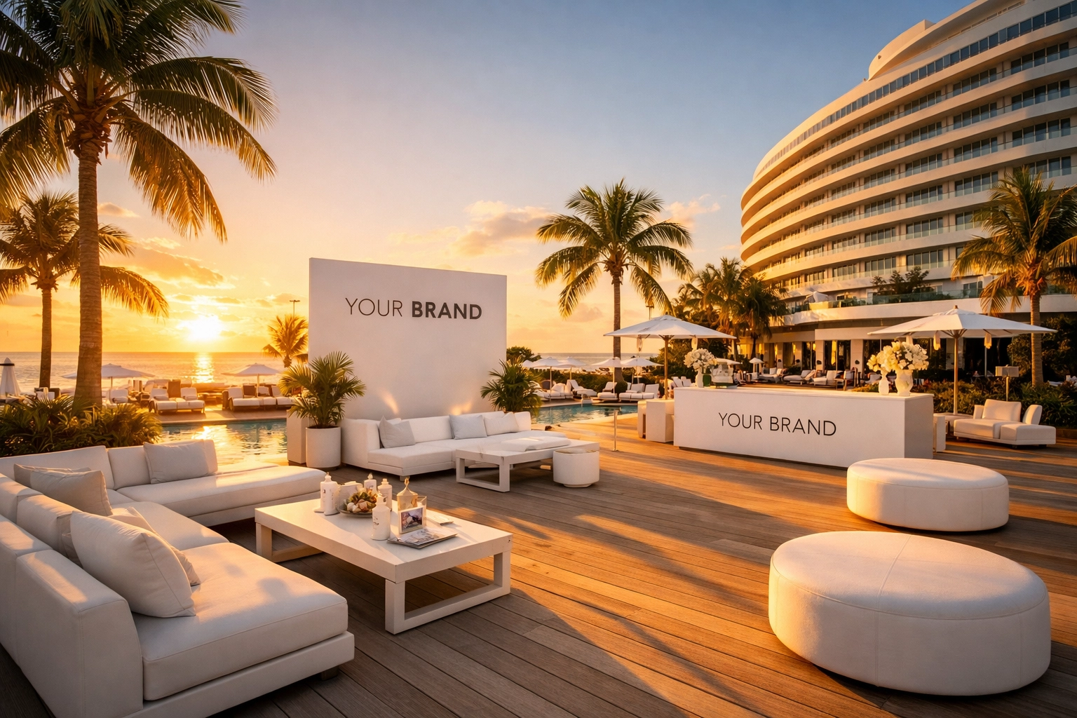 Brand photography miami at a luxury South Beach resort activation showcasing professional lighting.