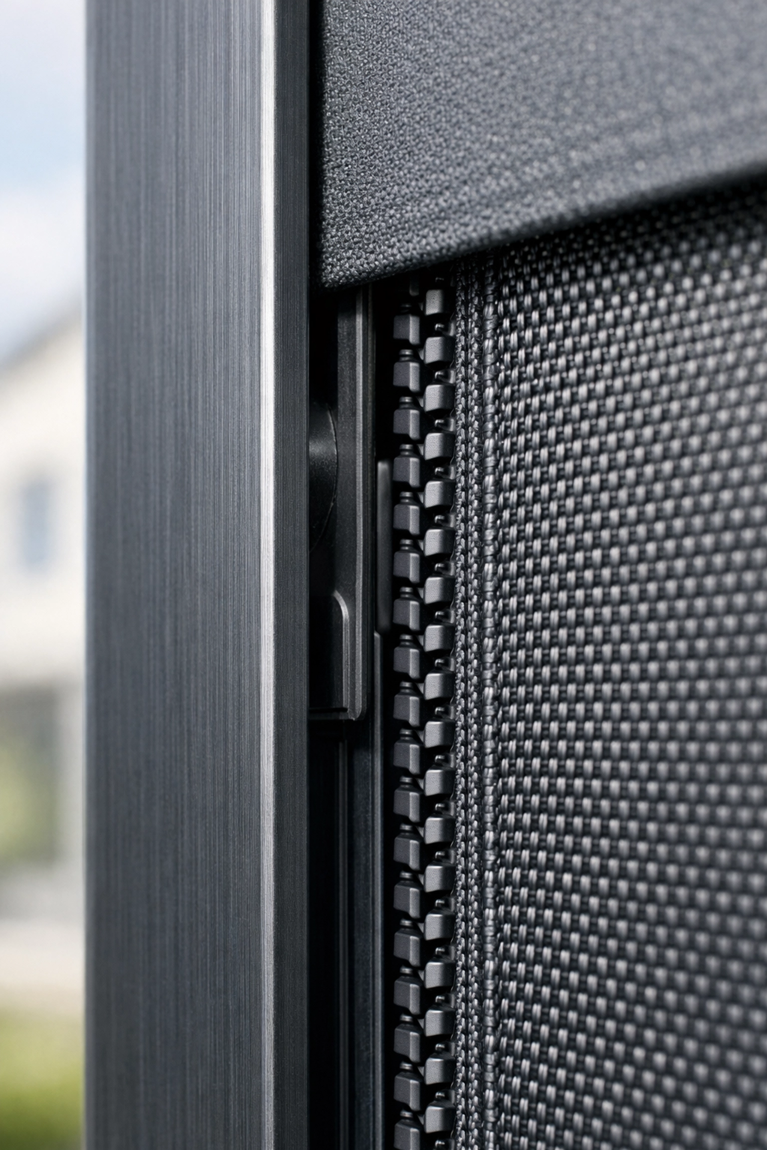 Zip Screen Wien Führungsschiene für Windstabilität und Hitzeschutz.
