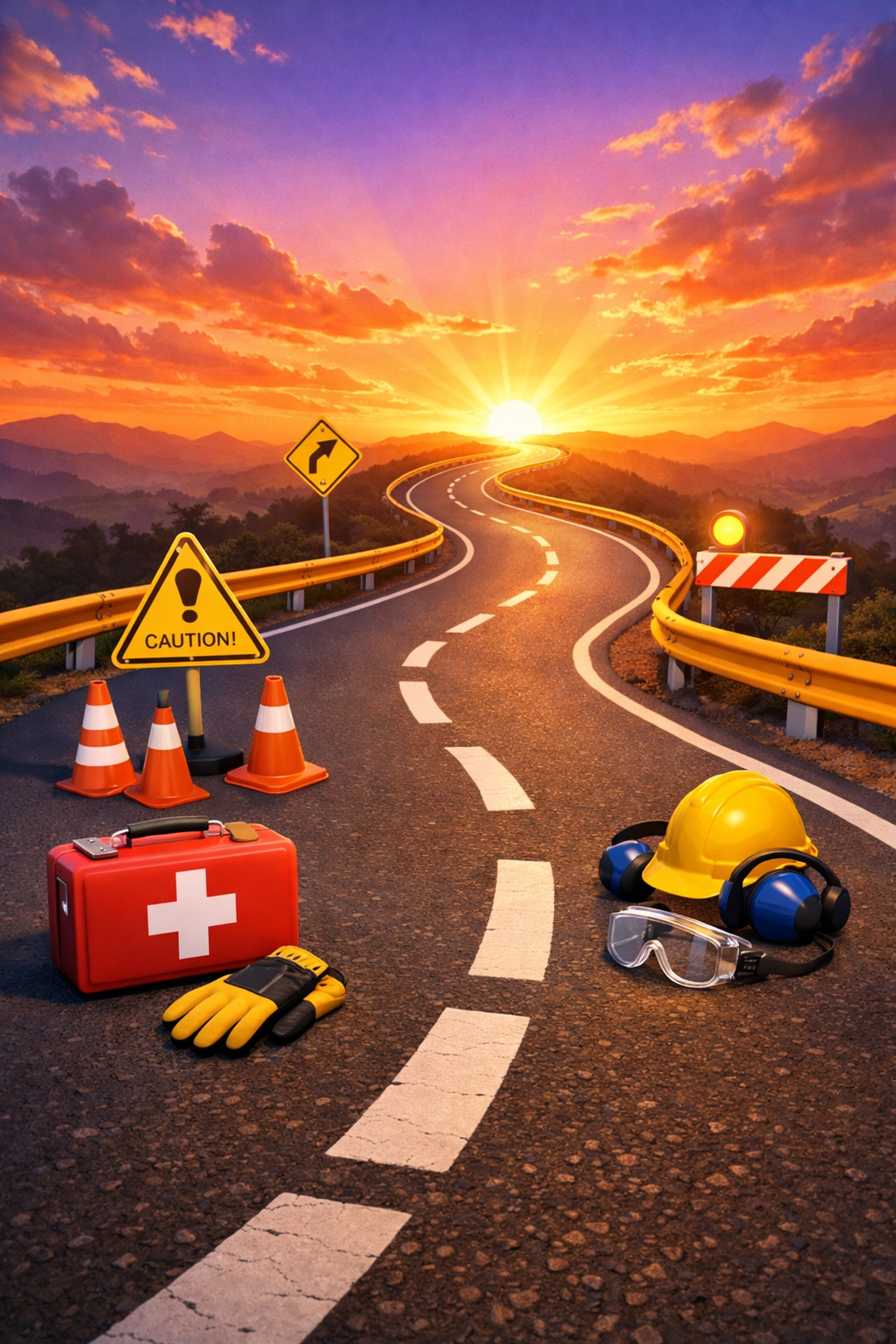 Safety journey showing path to workplace safety vision with protective equipment milestones