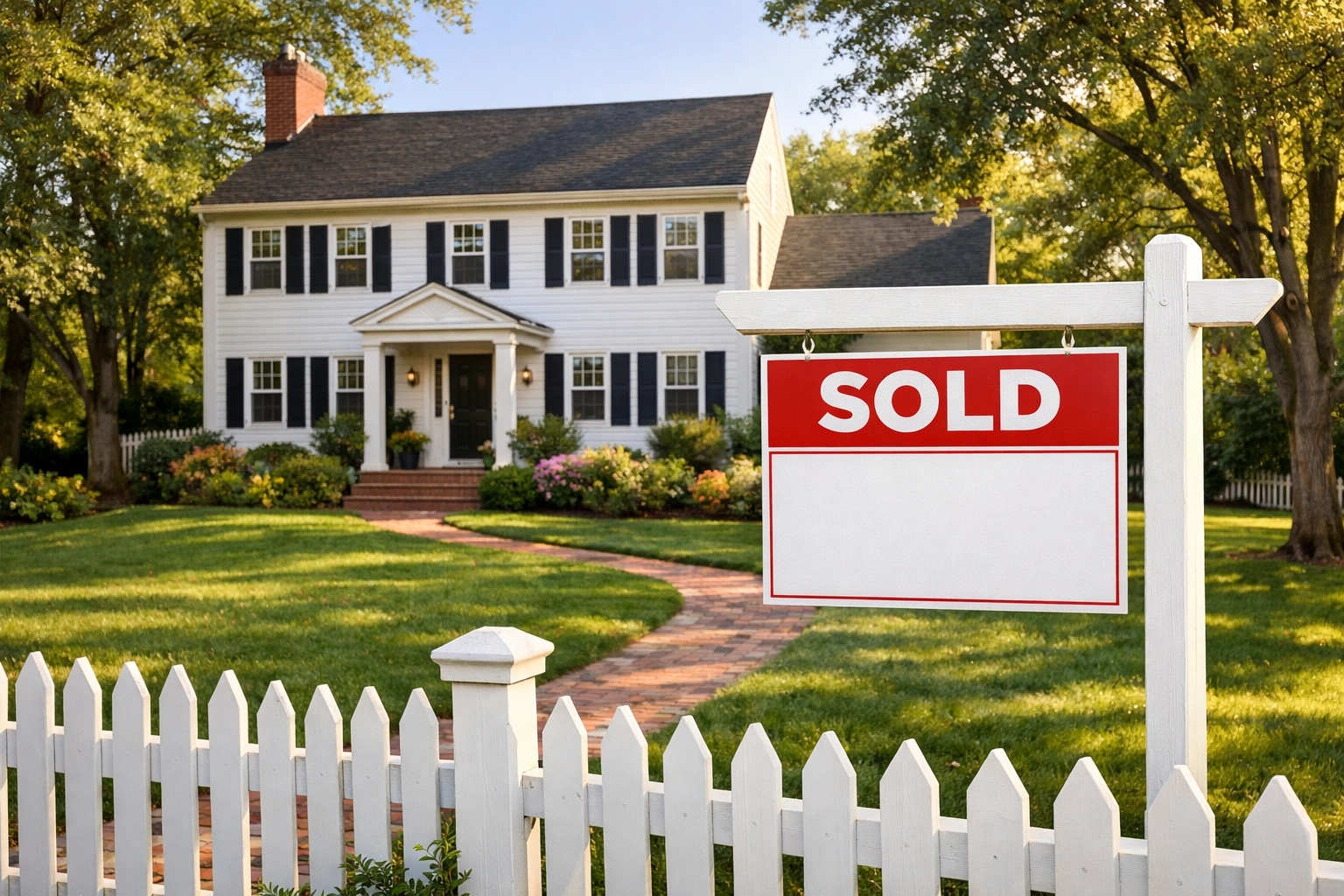 Connecticut colonial home with sold sign in front yard after successful home sale