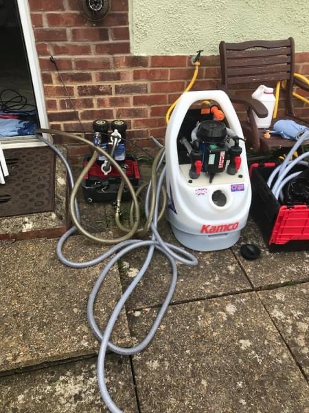Kamco power flushing machine and plumbing tools setup