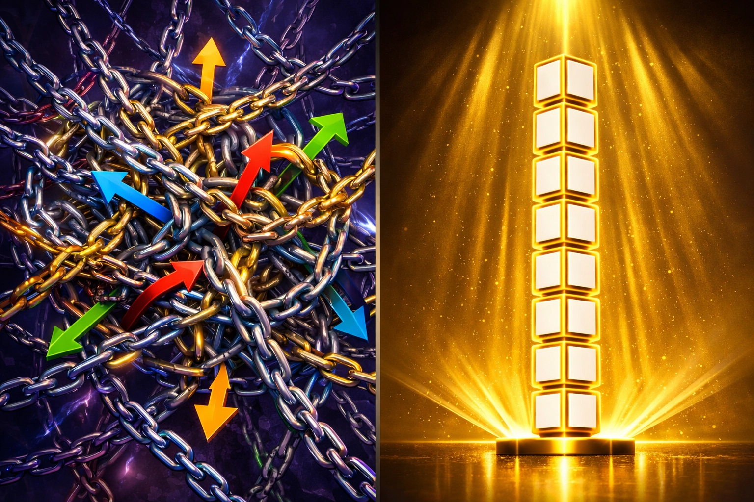 Comparison of multi-chain chaos versus LareBlocks single Layer 1 blockchain infrastructure