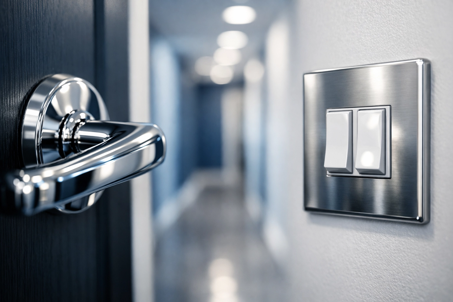 Disinfected office door handle and light switch from professional office cleaning Worcester services.