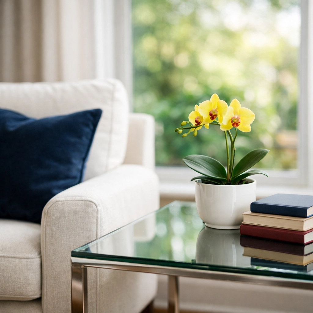 Dust-free living room corner with polished surfaces maintained by a professional maid service Cambridge.