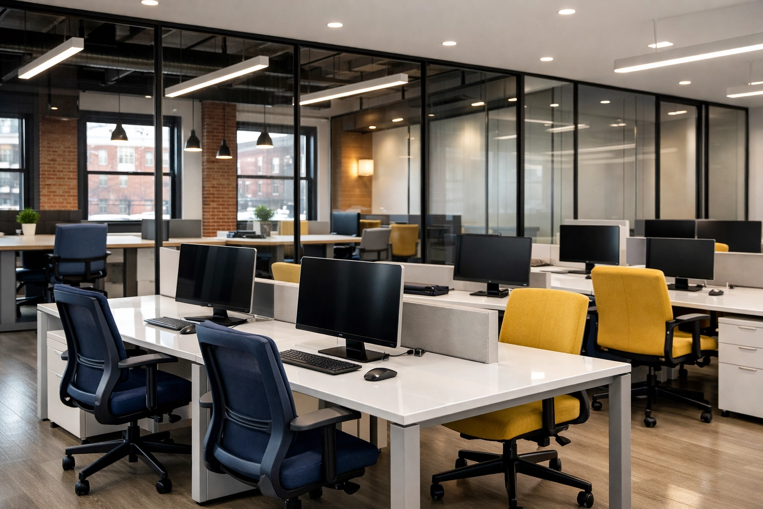 Sparkling clean tech office in the Canal District, showcasing expert office cleaning Worcester for a productive workspace.