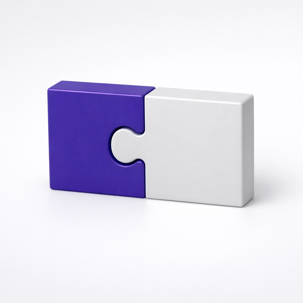 Interlocking shapes representing a successful transaction match within QuickBooks Online.