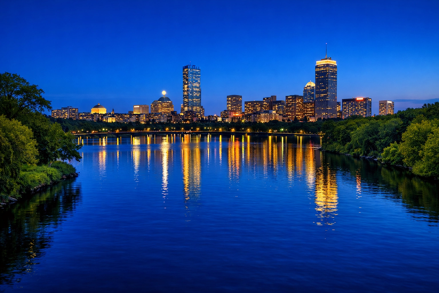 The Charles River reflecting the environmental benefits of choosing eco-friendly cleaning Boston.