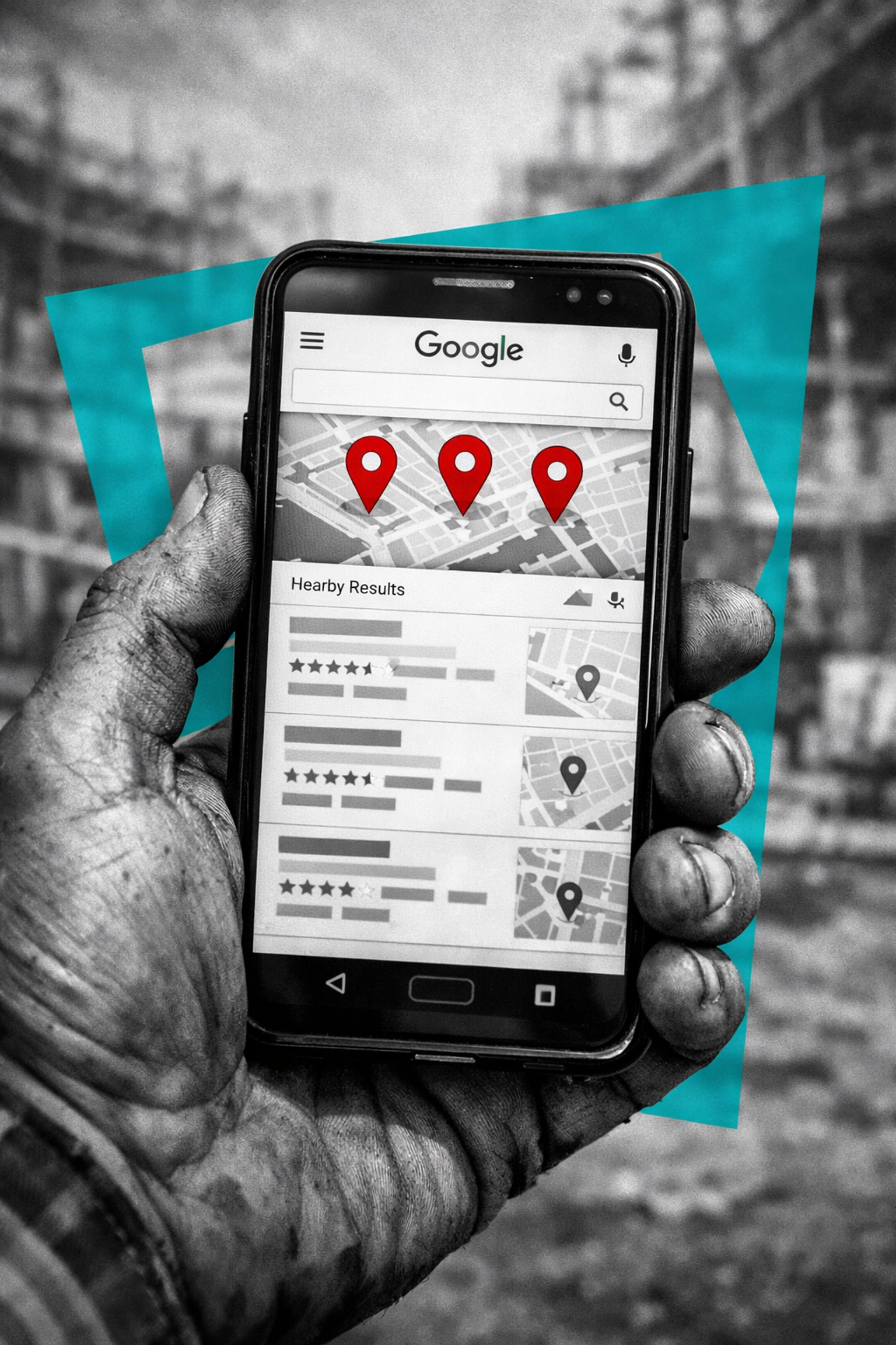 Google Map Pack showing top three local contractor results on mobile search