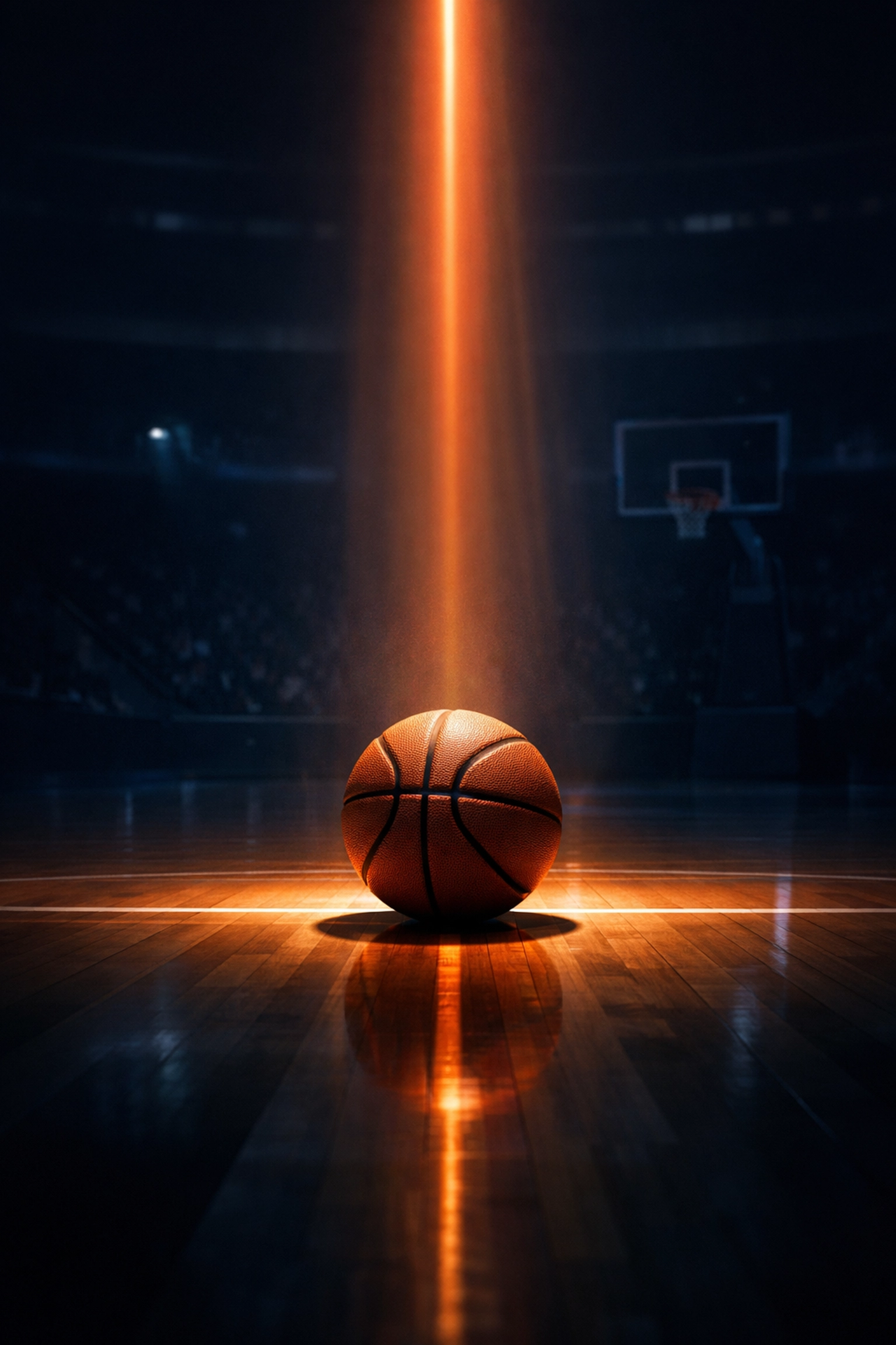 A basketball under a spotlight representing the elite competitive mindset and future of UConn basketball.