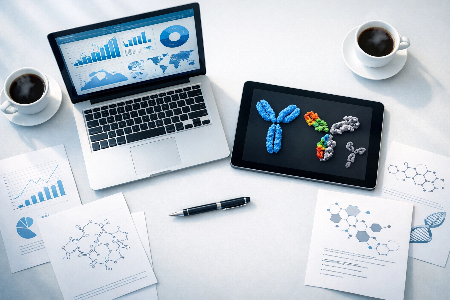 Biotech CRO vendor evaluation meeting with data analysis and antibody structure review