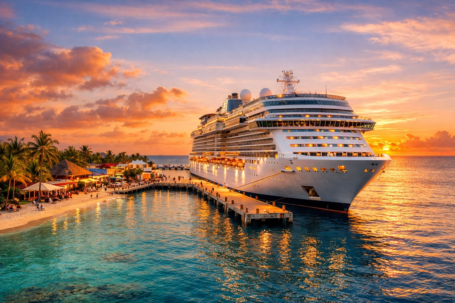Luxury cruise ship at sunset, highlighting the premium travel experiences agents help clients book.