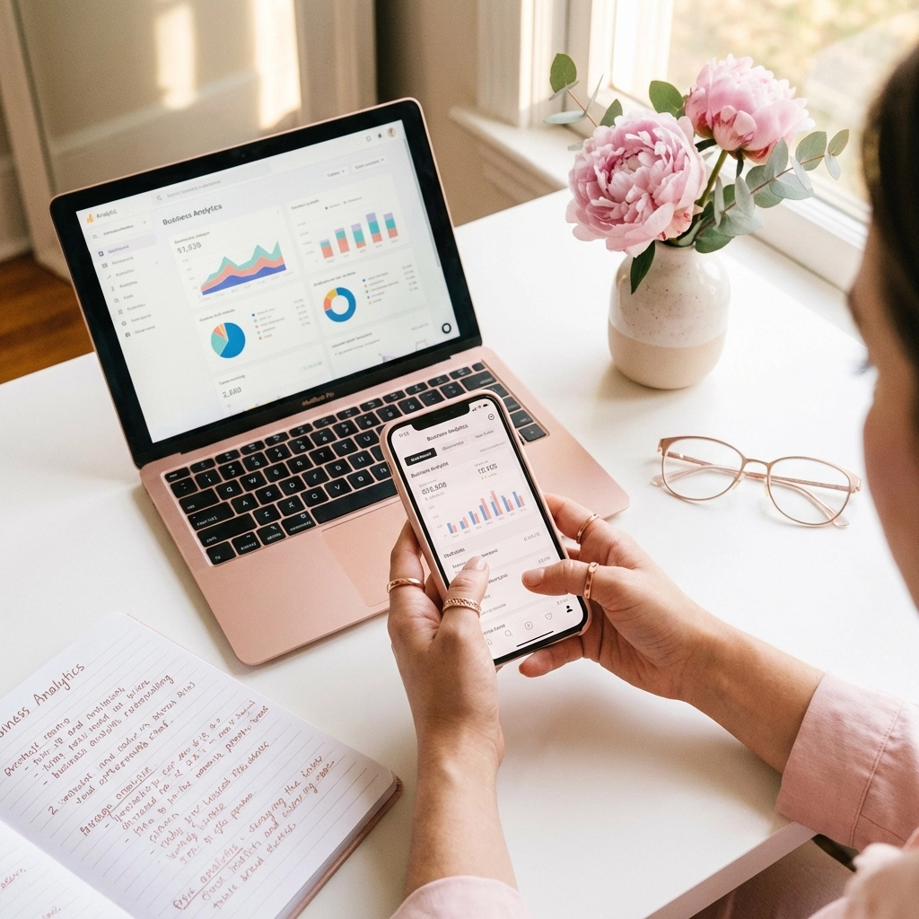 Woman analyzing social media analytics at a bright desk, emphasizing the importance of choosing the right platforms.