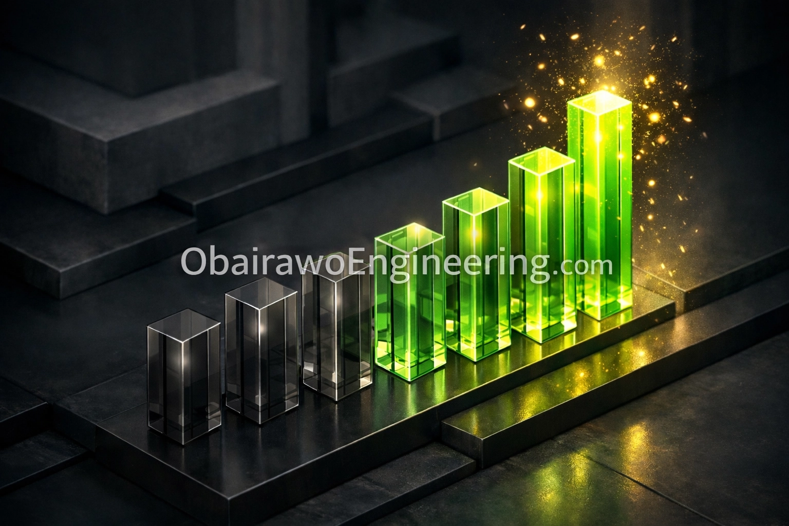 Rising green bar chart representing long-term ROI and fuel cost savings from a fuelless generator.