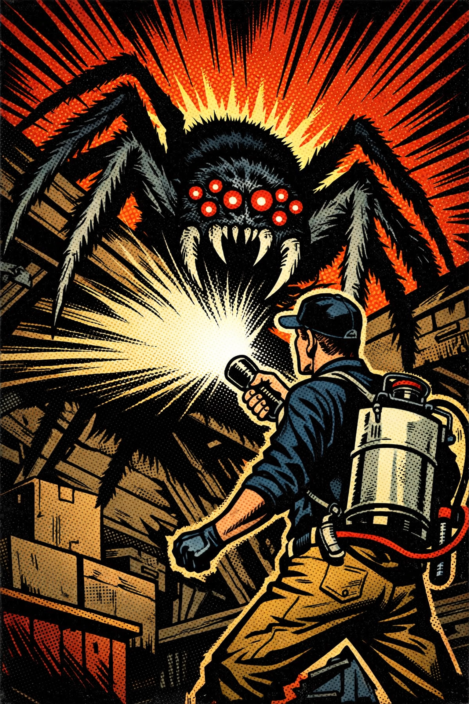 Professional exterminator in Jasper AL inspecting for spiders in a Walker County home.