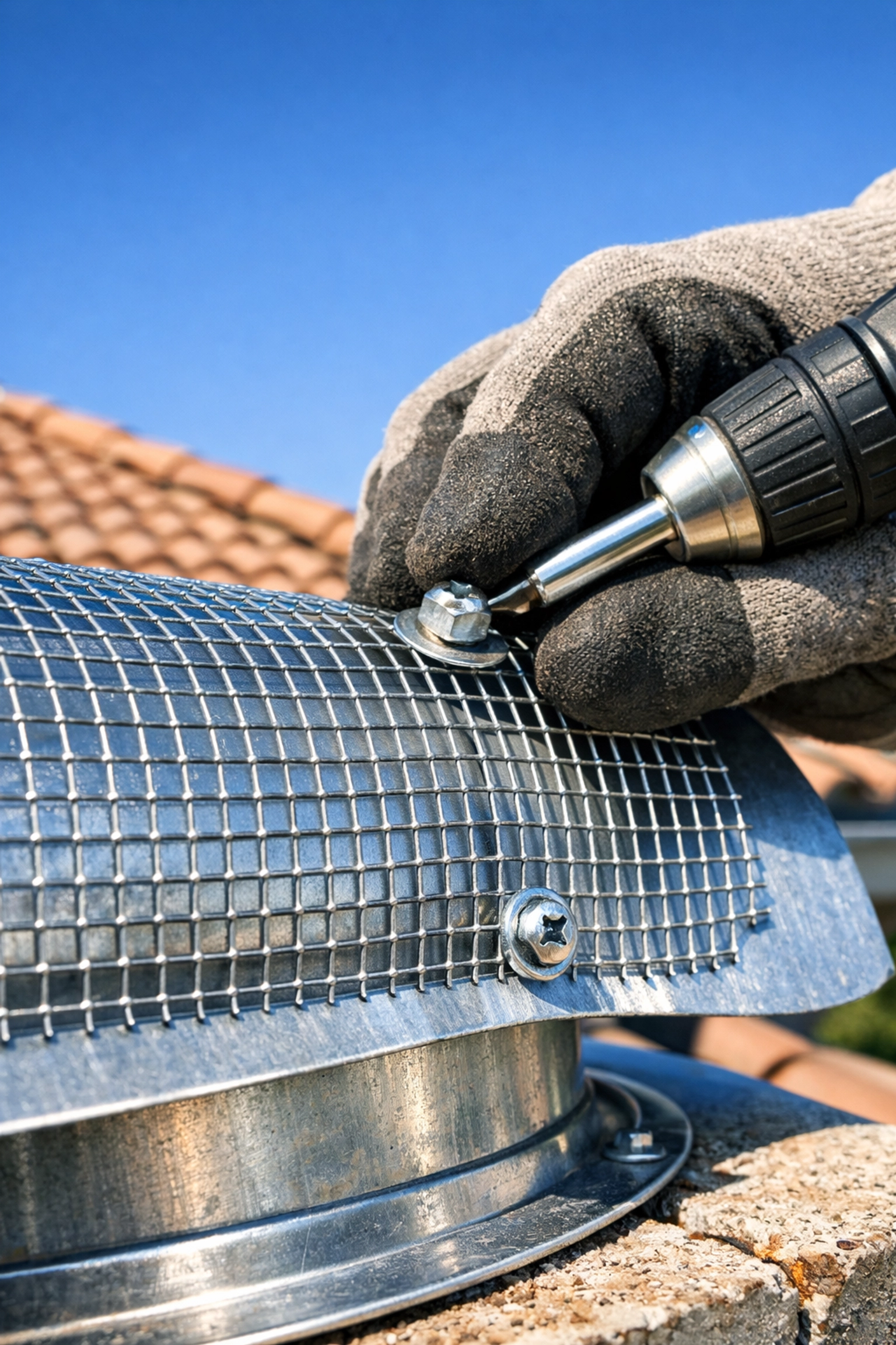 Technician sealing roof vents for long-term pest control and wildlife exclusion in Southwest Florida.