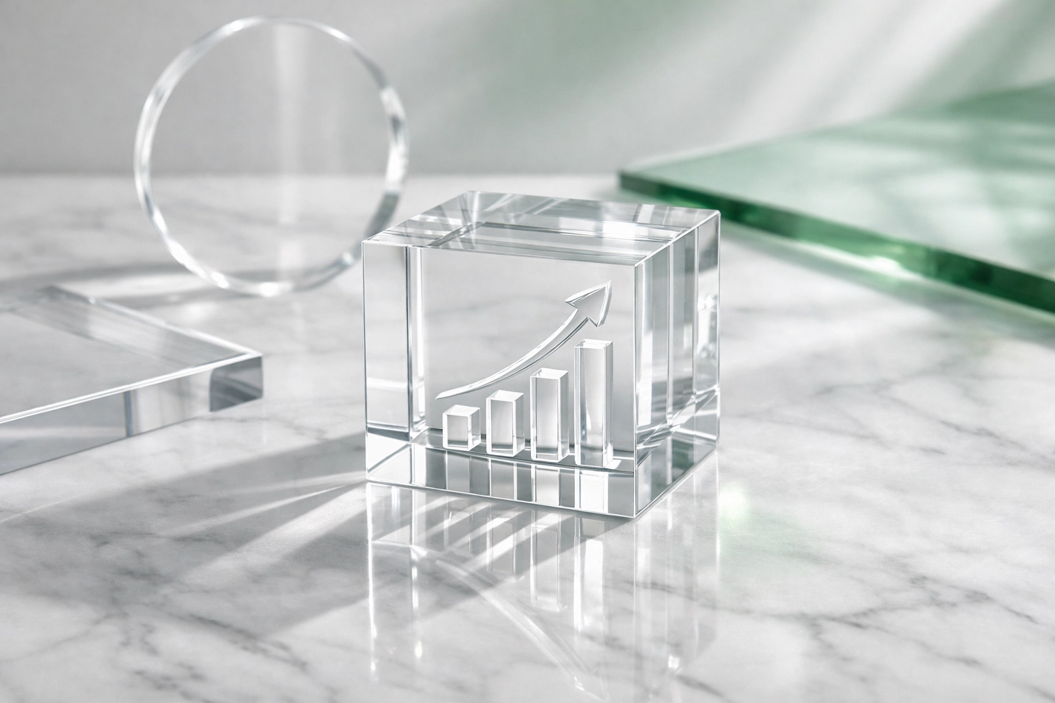 Clear glass paperweight on marble, symbolizing financial transparency and accurate business data.
