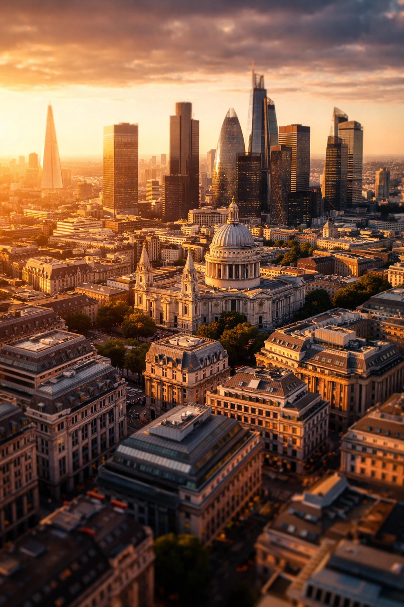 Aerial view of a European city at sunset symbolizing geographic diversification in private equity investment.