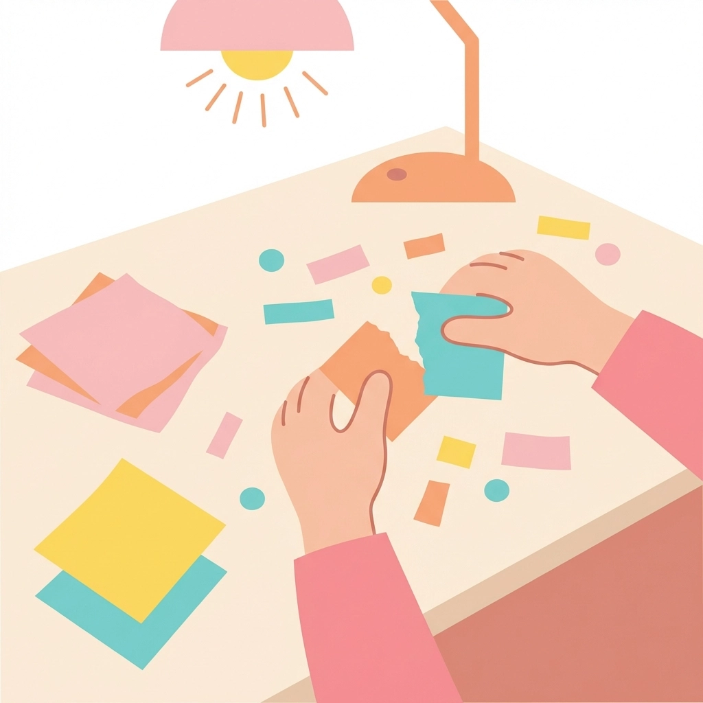 Child tearing pastel tissue paper for mason jar lantern craft, showing easy preparation step