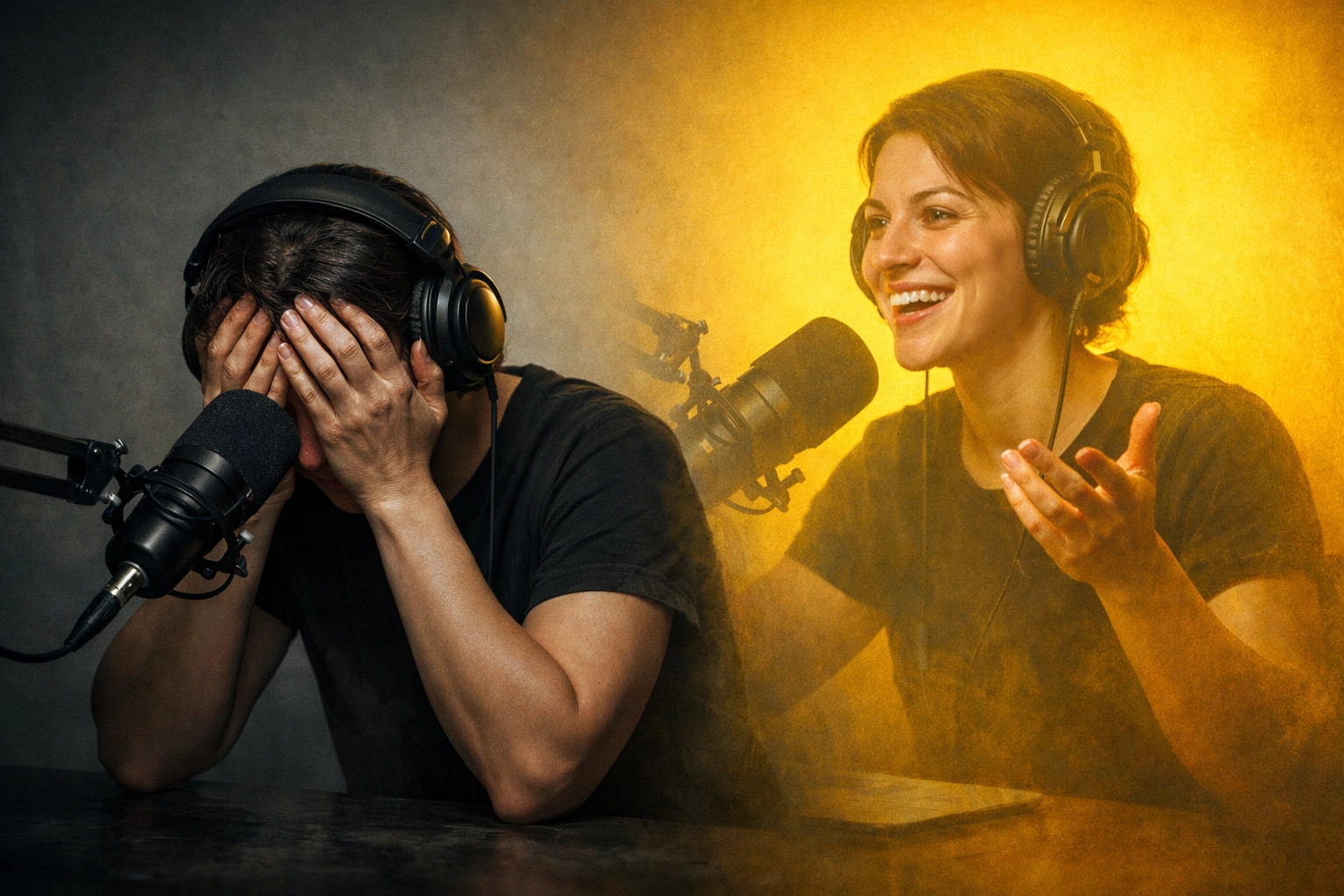 Podcaster overcoming self-doubt and fear to build confidence at the microphone