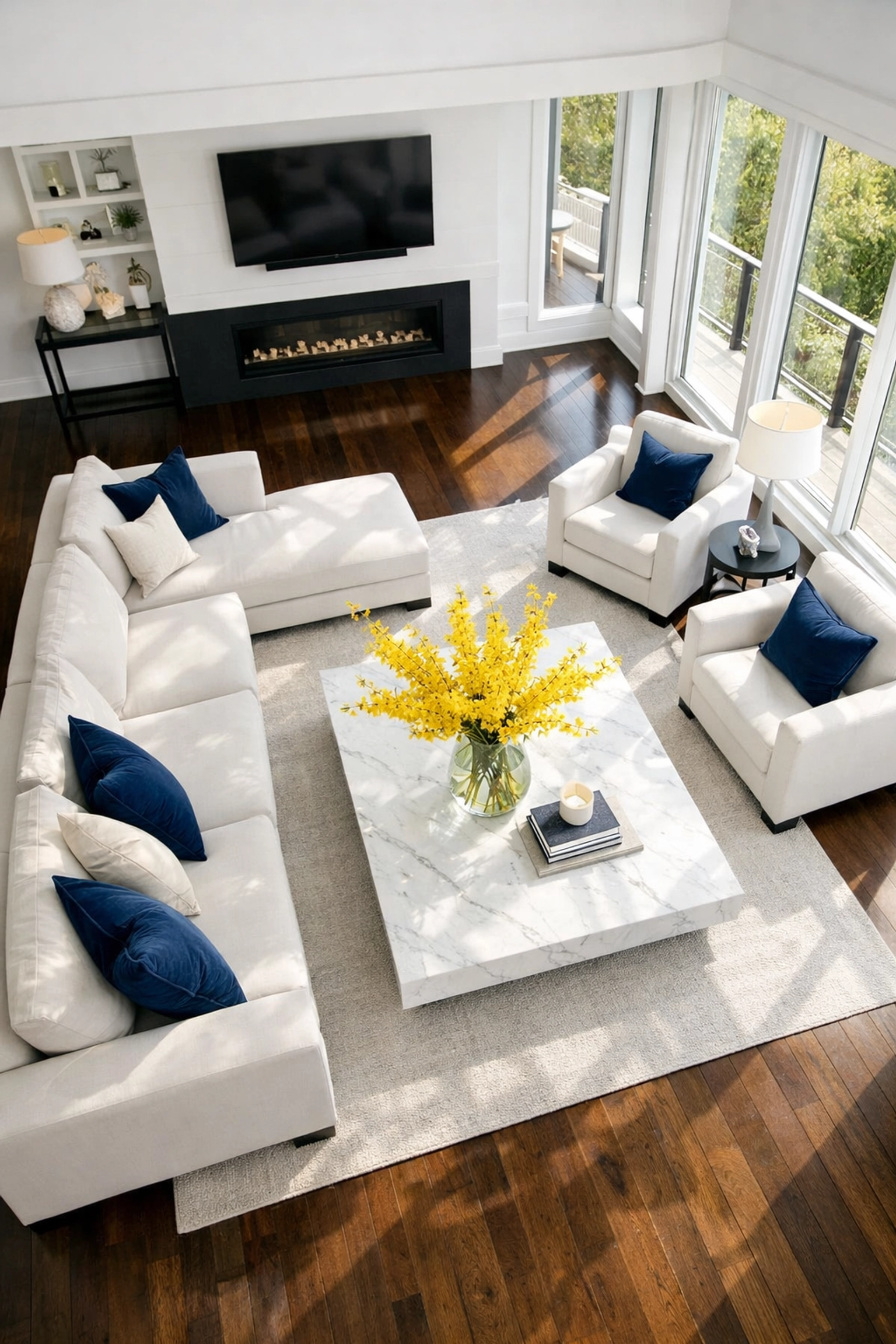 Modern living room in Worcester showing the result of professional residential cleaning MA.