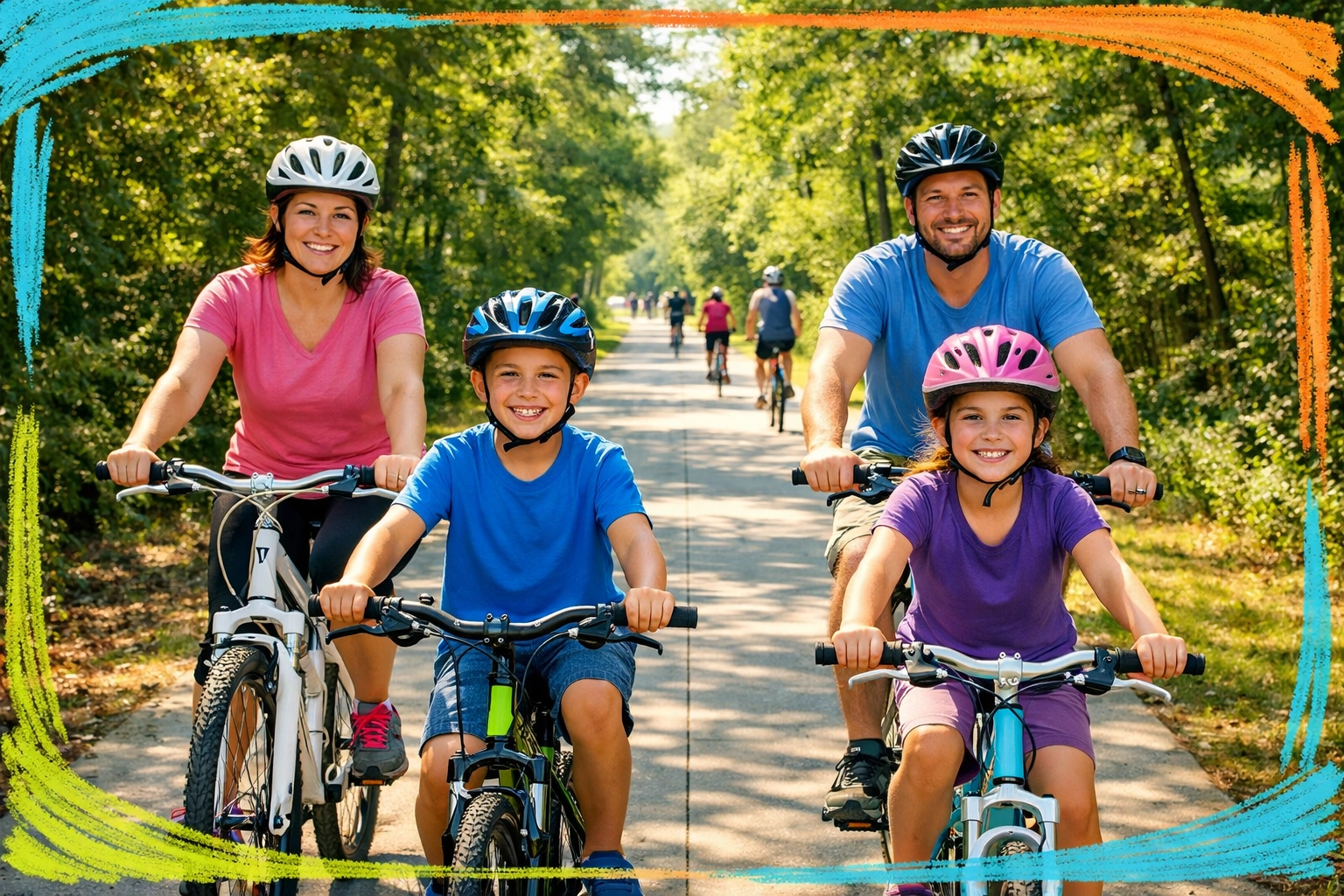 Family biking on Silver Comet Trail in Powder Springs showcasing outdoor lifestyle
