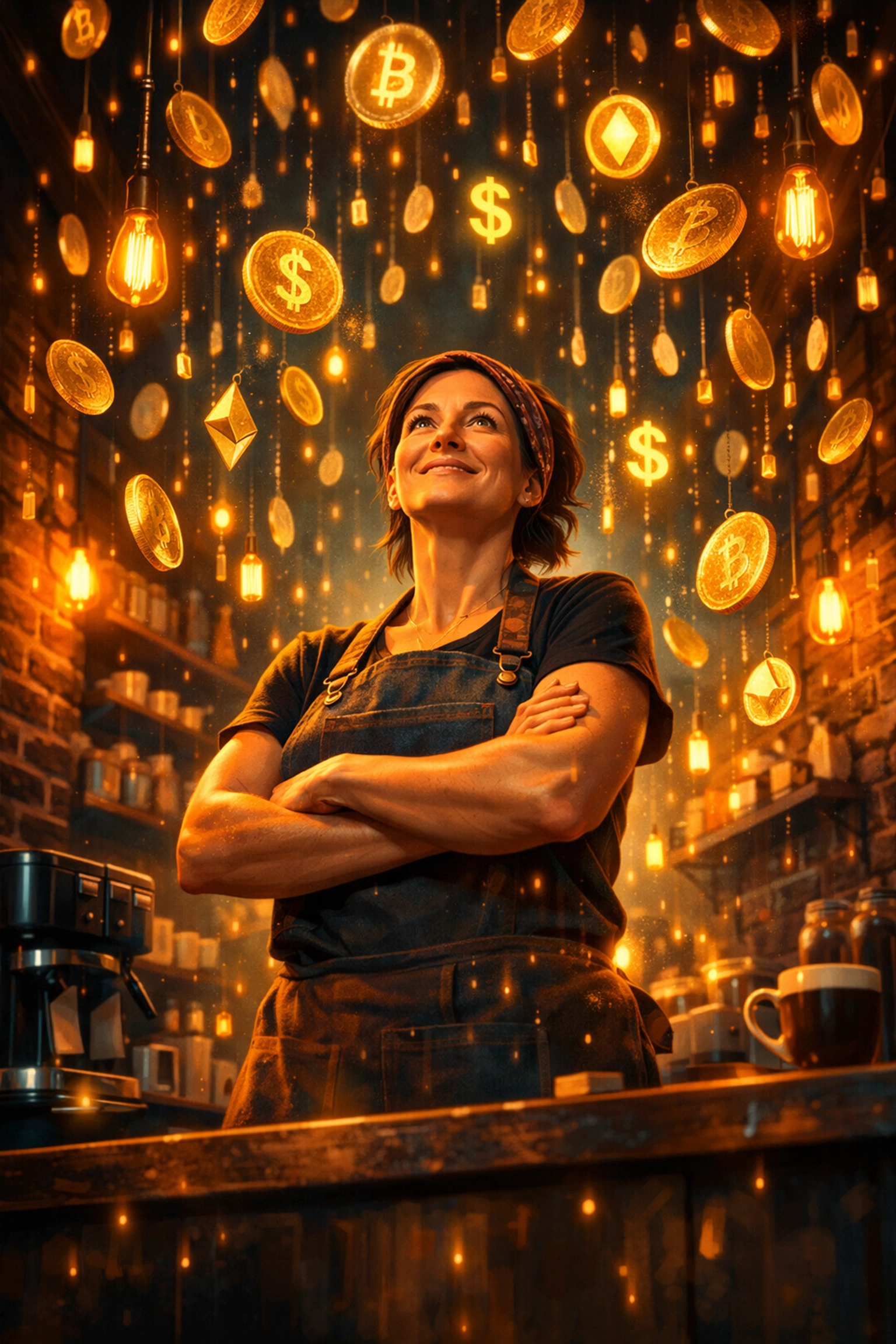 Small business owner confidently managing crypto payments with full self-custody and financial control