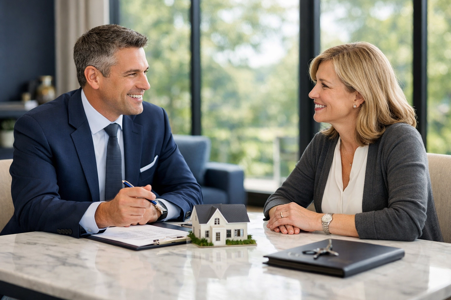 A professional consultation between a homeowner and a real estate advisor in the Durham-Chapel Hill area.