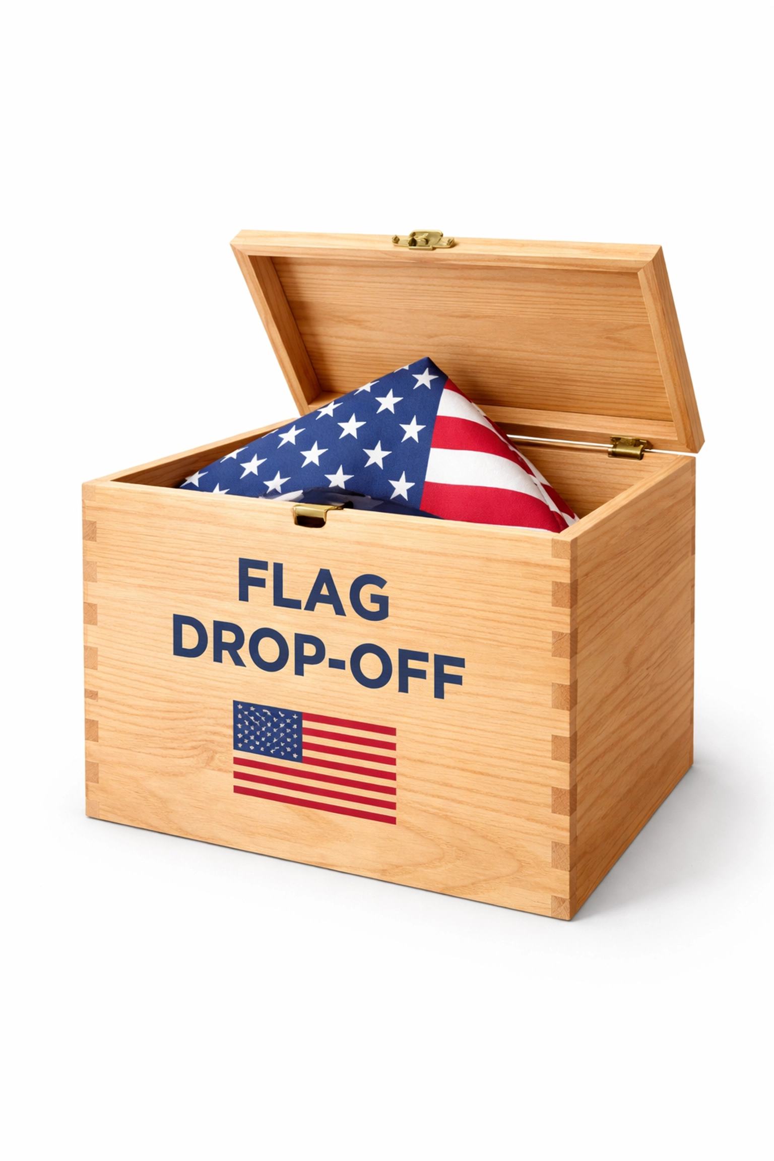 American flag drop-off box with a folded flag, offering a simple option for respectful flag disposal