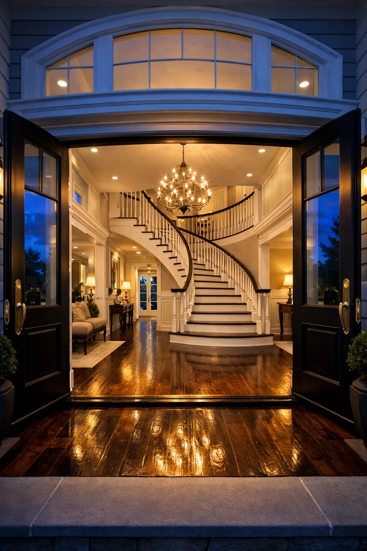 Immaculate grand foyer showcasing the results of high-end luxury house cleaning in Lincoln.