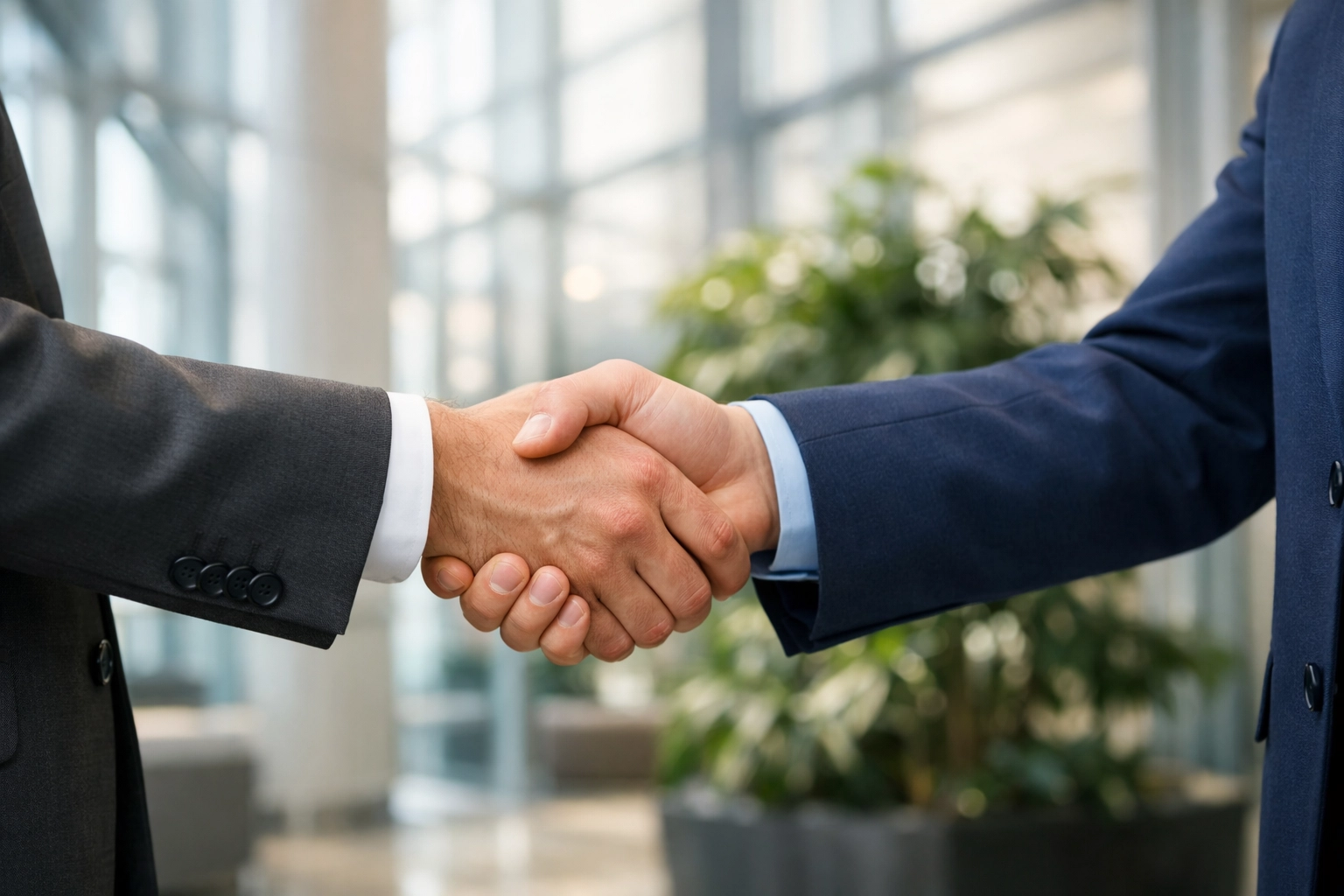 Professional handshake representing a successful and confidential Mississippi business sale.