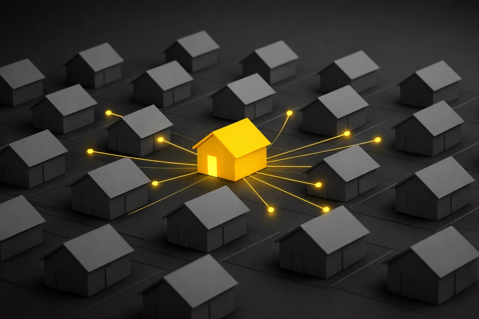 Predictive AI marketing identifying the ideal real estate lead within a digital property neighborhood.