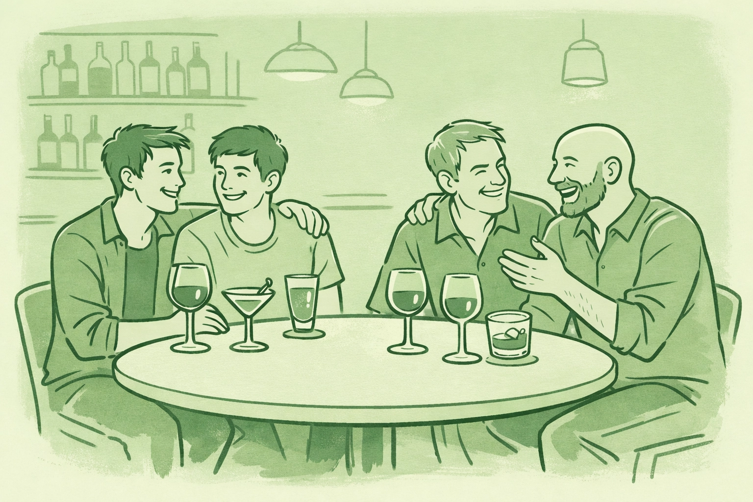 Two gay couples share table as father-son double date becomes family bonding moment