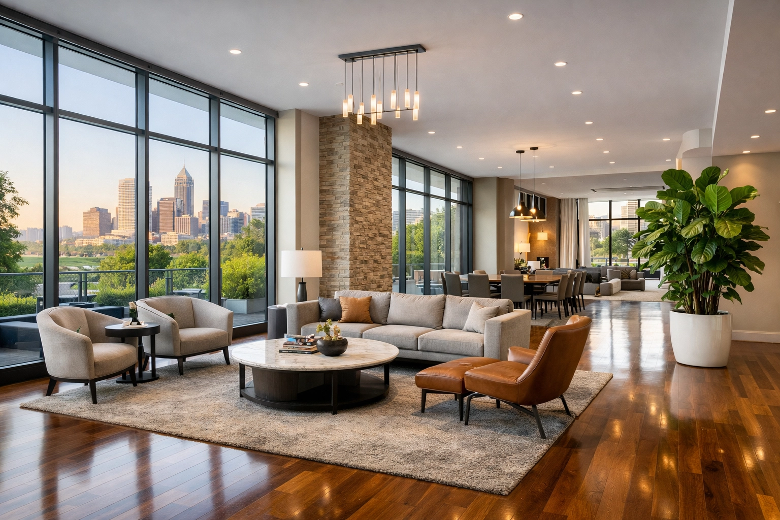 Clean luxury apartment lobby in Indianapolis, maintained by property management cleaning pros.