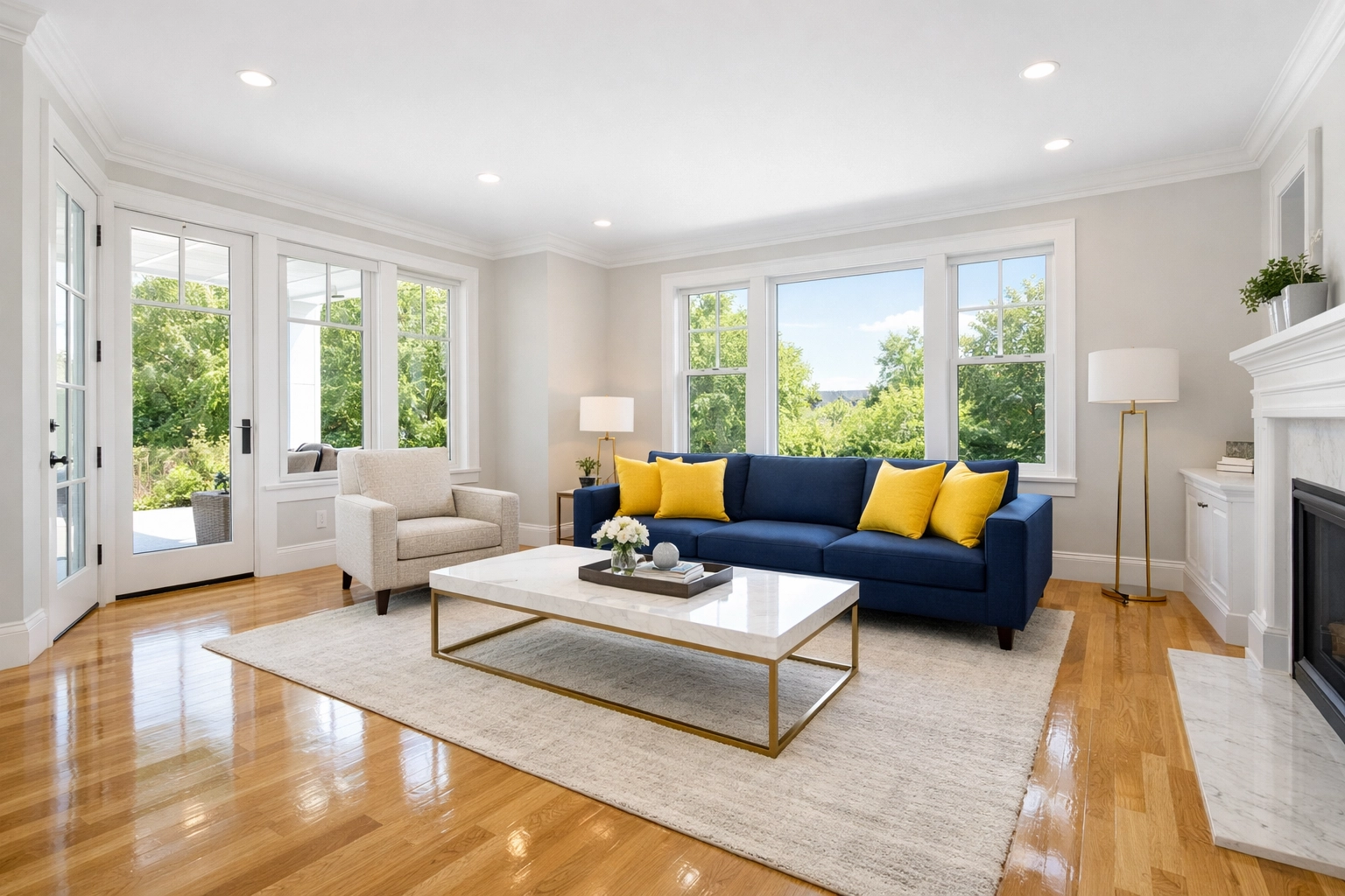 Pristine Franklin living room after post construction cleaning for a healthy renovated home.