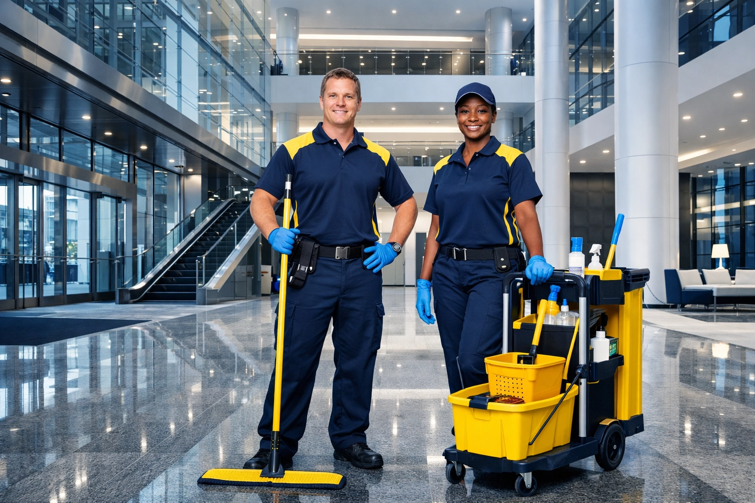 Professional cleaning team ready to provide high-end office cleaning services near me in Boston.