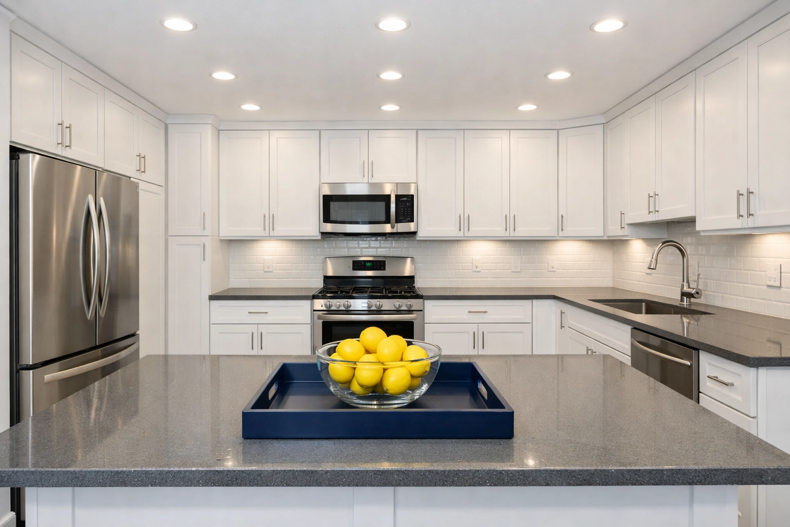 Spotless luxury apartment kitchen in Worcester MA ready for new tenants after move-out cleaning service.