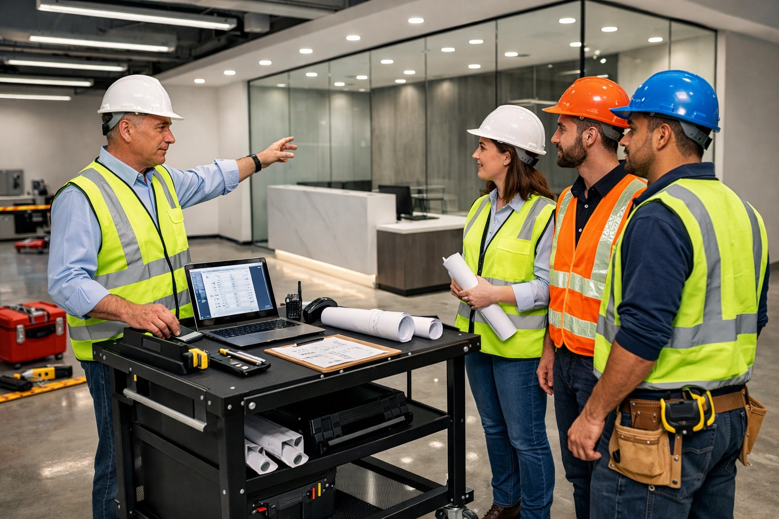 Professional team managing a commercial remodeling Nashville TN job site to optimize TI budgets and construction quality.