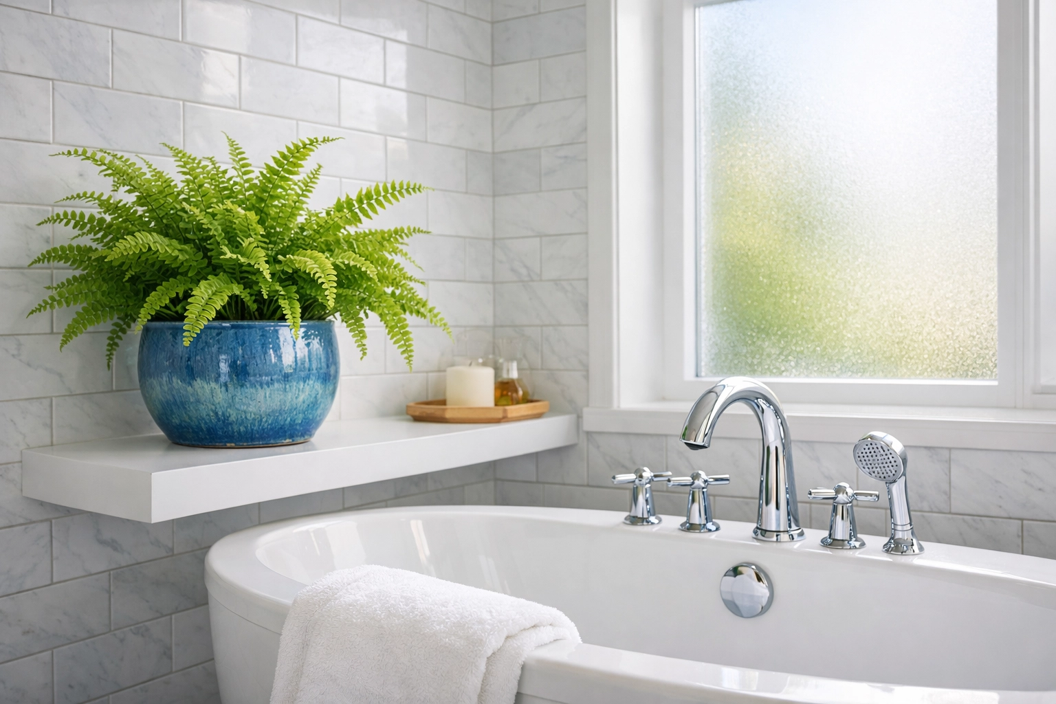 Sparkling clean marble bathroom with eco-friendly professional cleaners in Leominster MA showing detailed results.