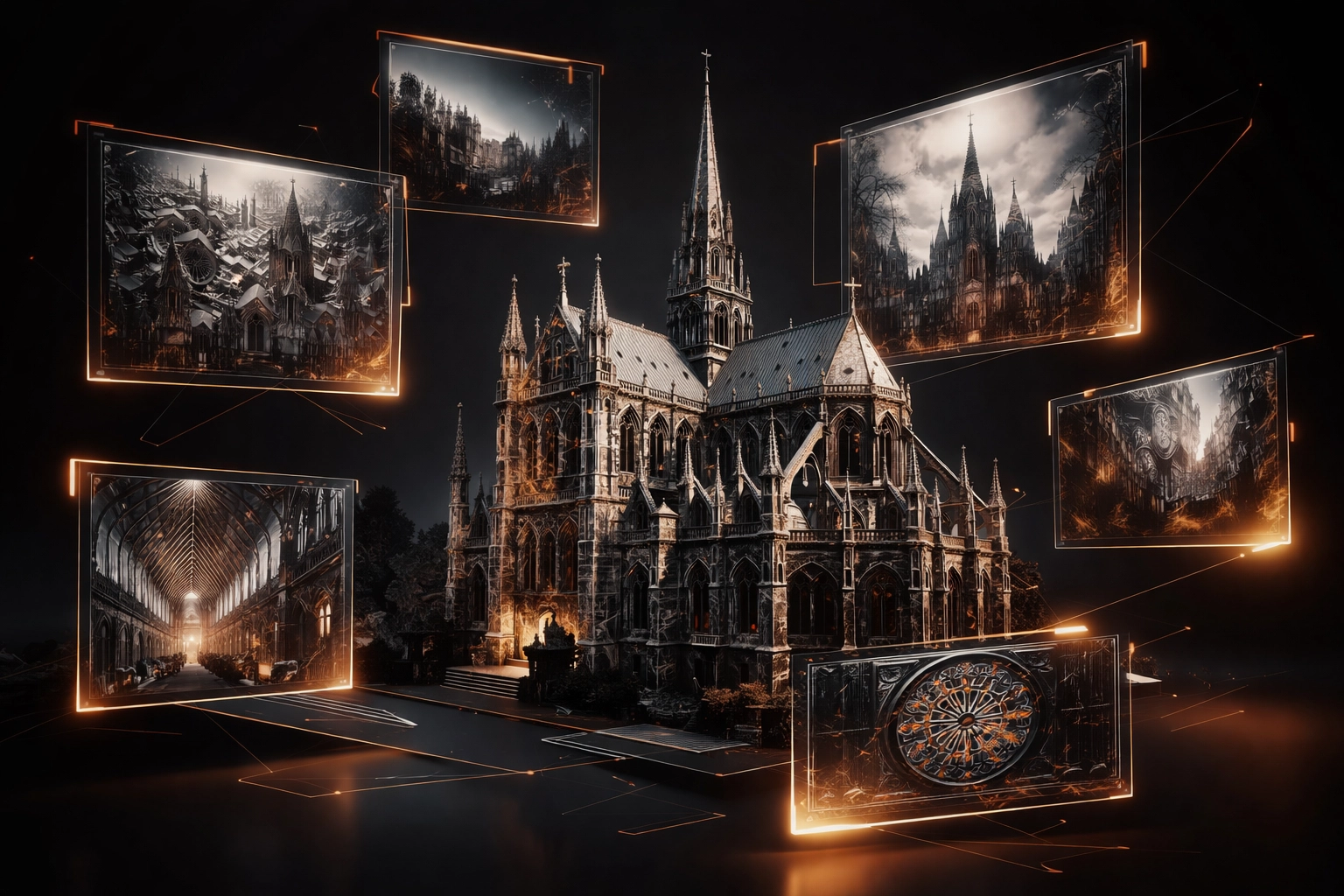 Multiple views of a historic cathedral reveal unique architectural details, showing the benefit of capturing different angles for landmark discovery