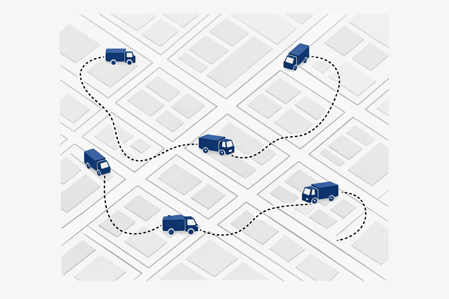 Real-time GPS tracking map showing multiple HVAC service trucks and their routes across city streets