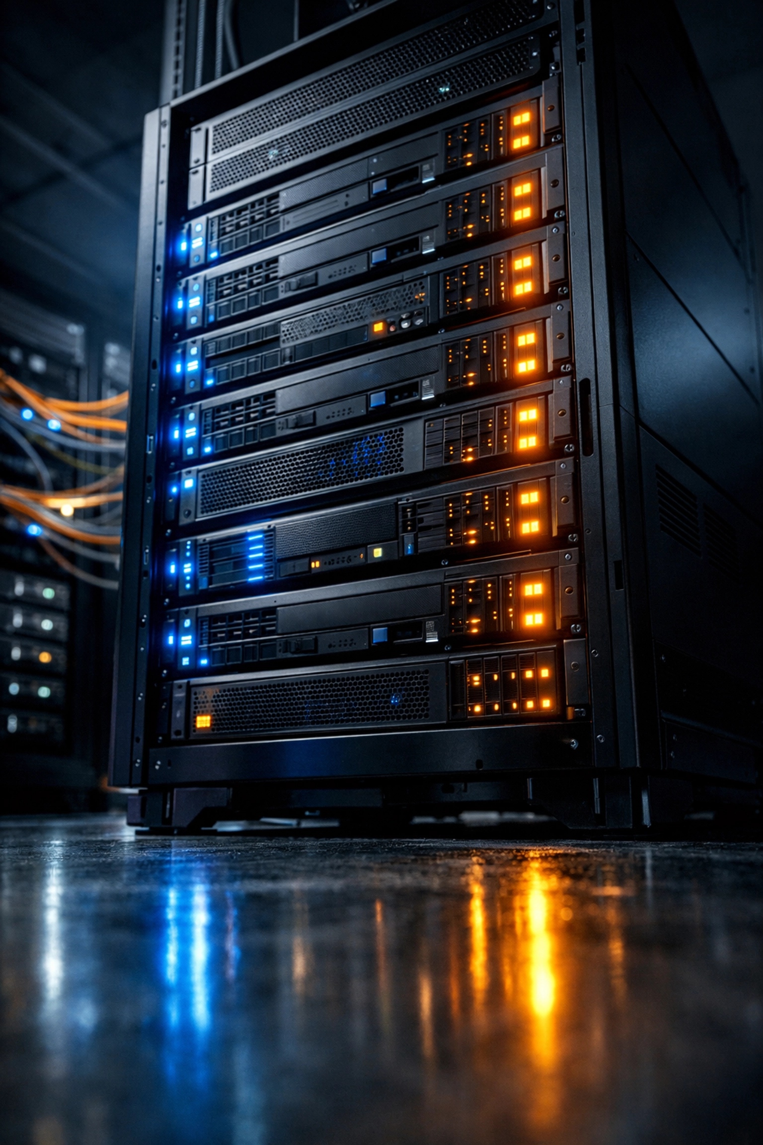 High-performance shared storage for video editing server rack in a professional facility.
