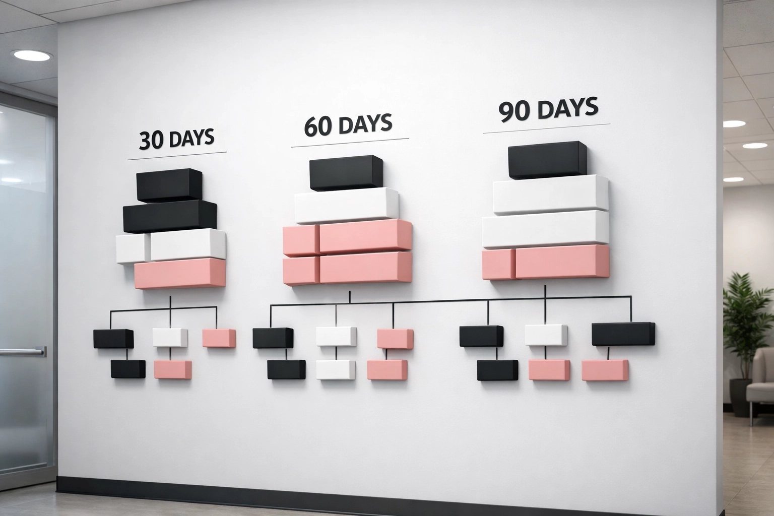 90-day DON onboarding framework showing structured training phases at 30, 60, and 90 days