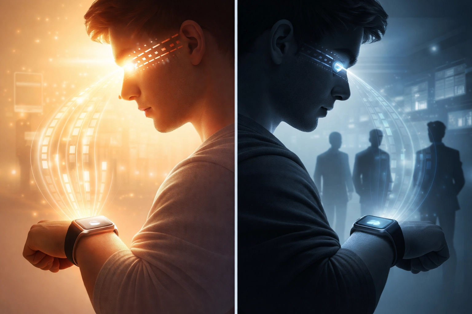 Wearable device contrasting employee empowerment through personal data versus workplace surveillance